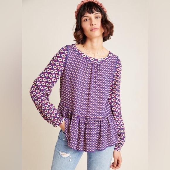 Anthropologie Tops - Anthropologie Sz XS Maeve Royal Purple/Fuschia Cheyenne Peplum